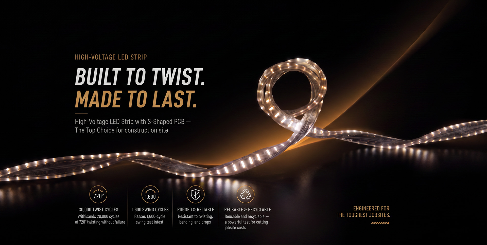  High-Voltage LED Strip with X-Shaped PCB — The Top Choice for Rugged Jobsite Use