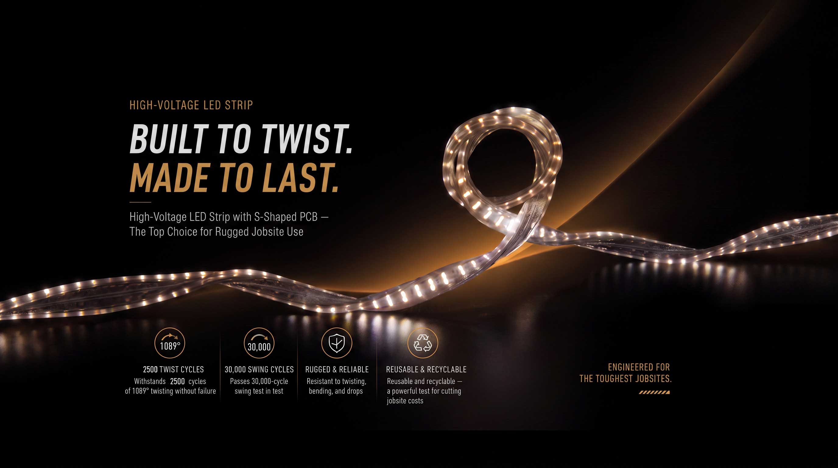  High-Voltage LED Strip with X-Shaped PCB — The Top Choice for Rugged Jobsite Use