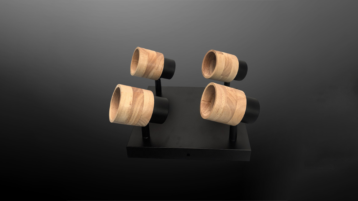 Multi-head GU10 fixture with wooden elements