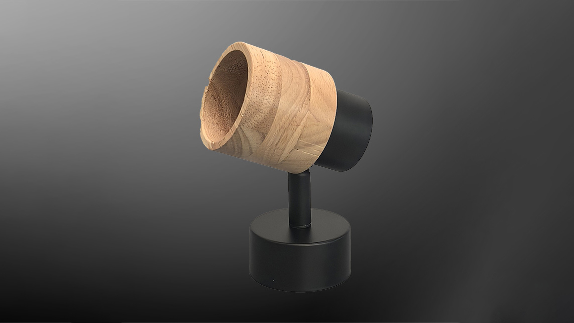 Multi-head GU10 fixture with wooden elements