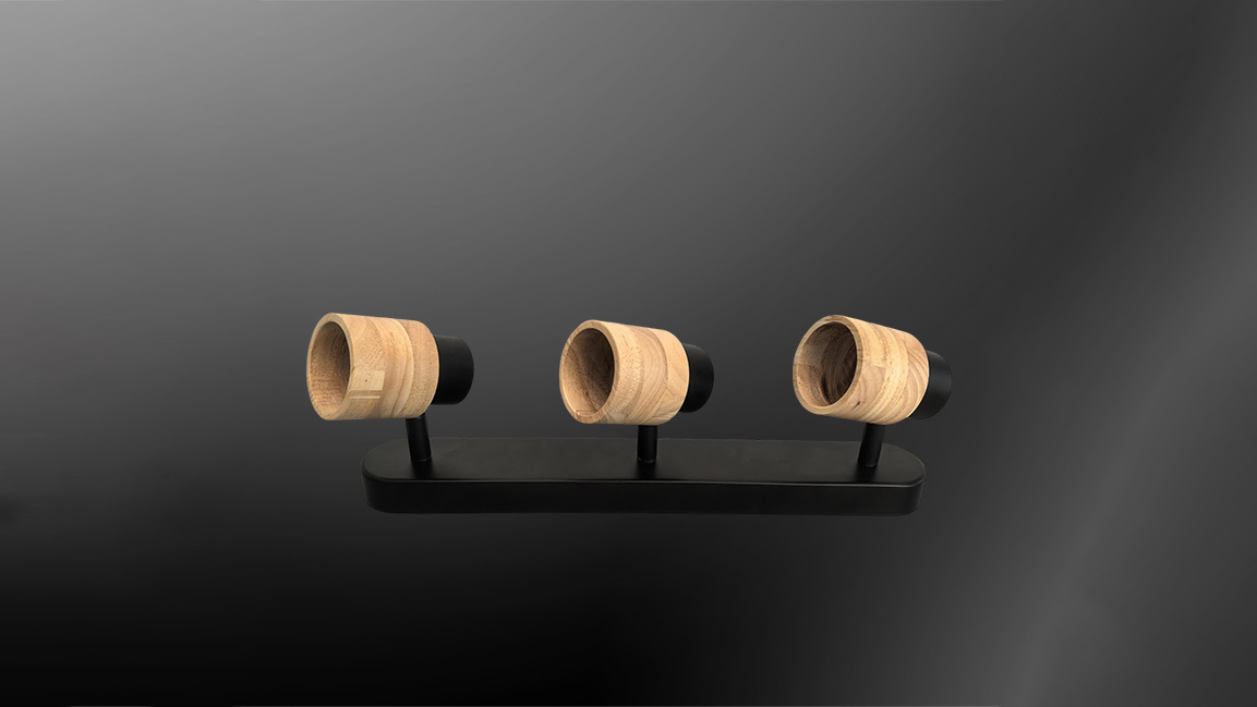 Multi-head GU10 fixture with wooden elements
