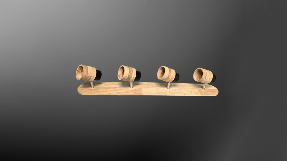 Multi-head GU10 fixture with wooden elements