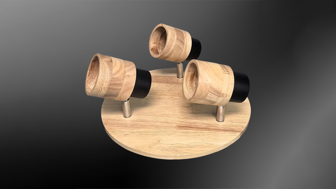 Multi-head GU10 fixture with wooden elements