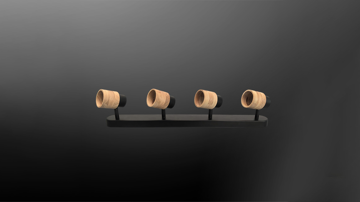 Multi-head GU10 fixture with wooden elements