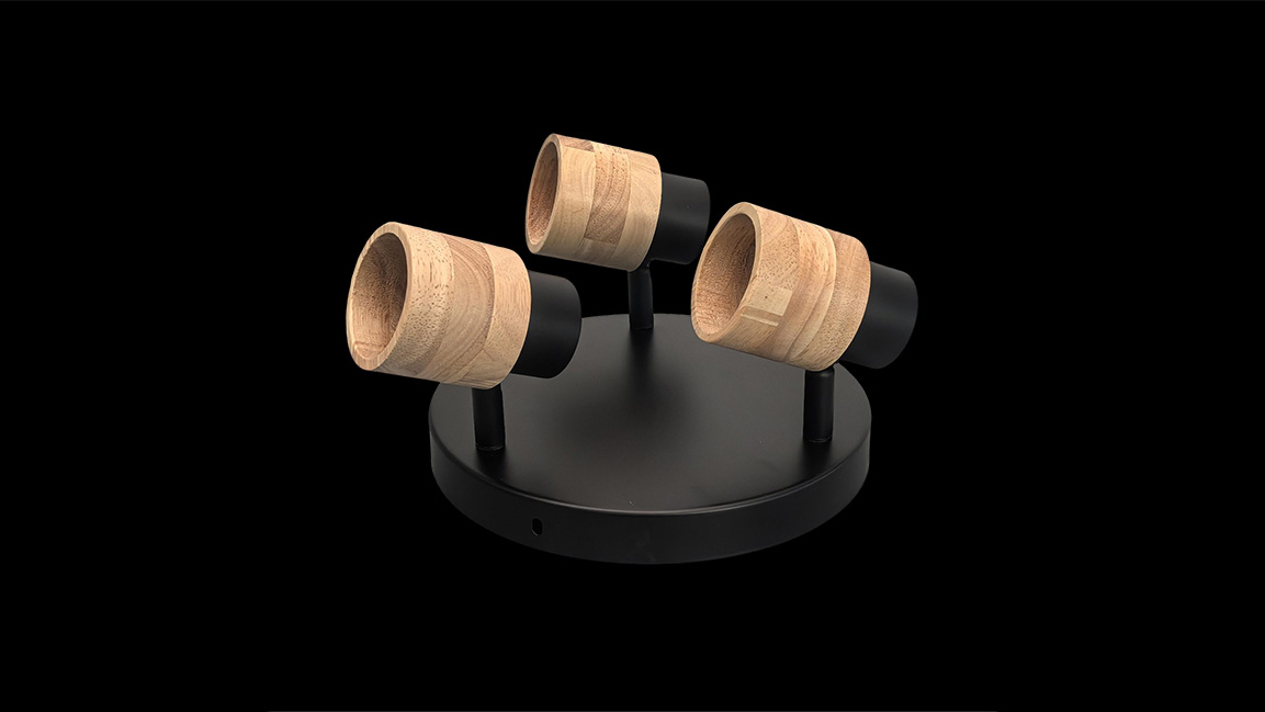 Multi-head GU10 fixture with wooden elements