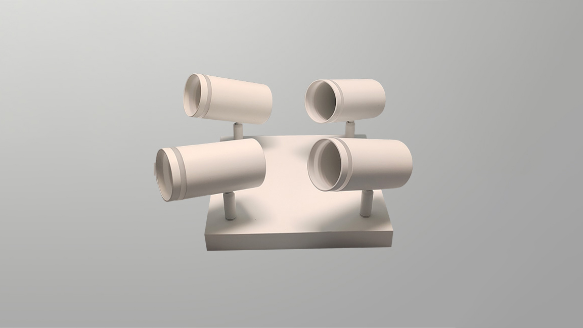 Multi-head GU10 fixture  (iron cylinder + translucent plastic)