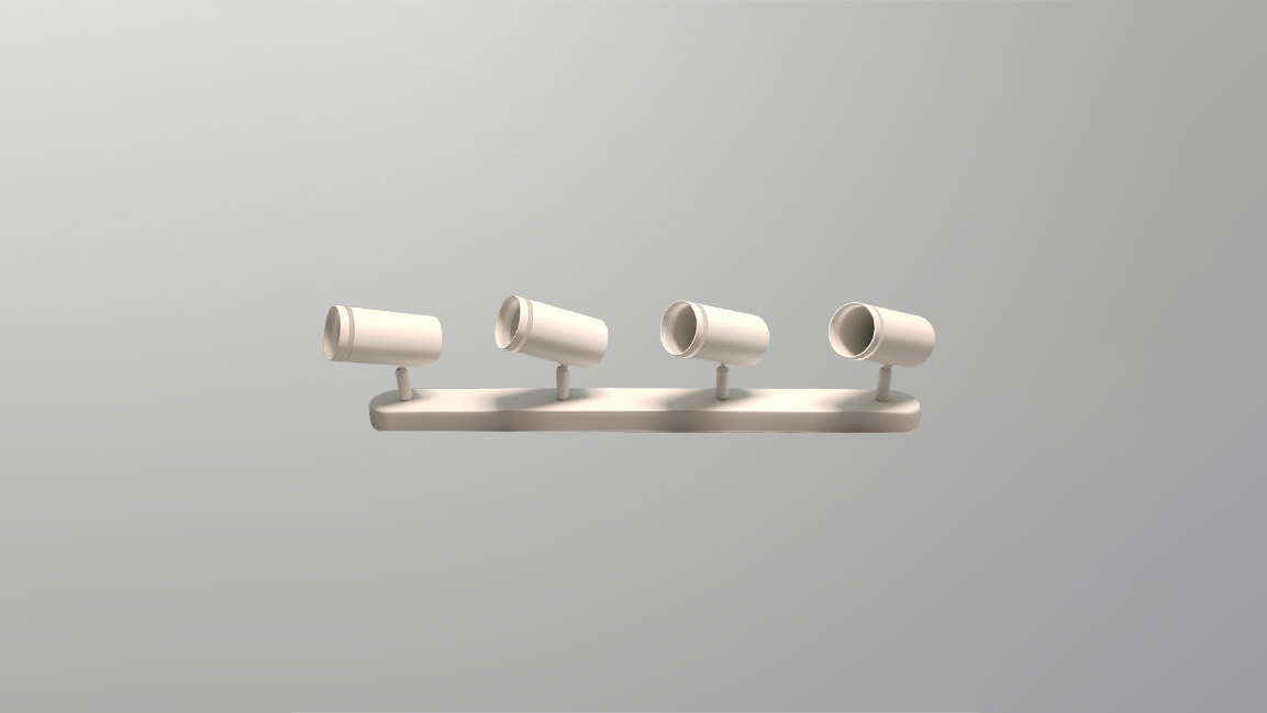 Multi-head GU10 fixture  (iron cylinder + translucent plastic)